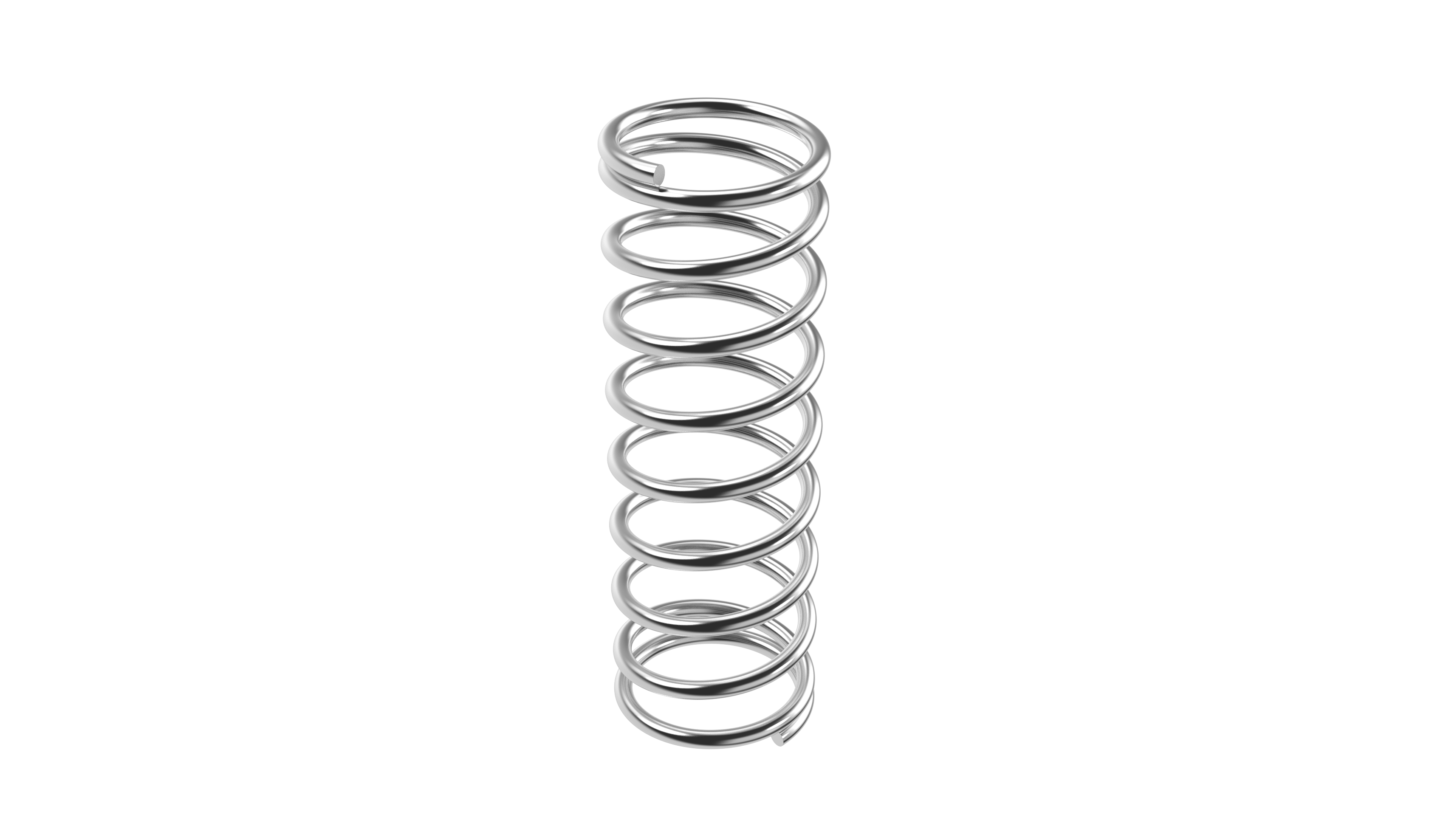 Metallic coil spring, also called compression spring, on a transparent background, showcasing a shiny, helical structure.