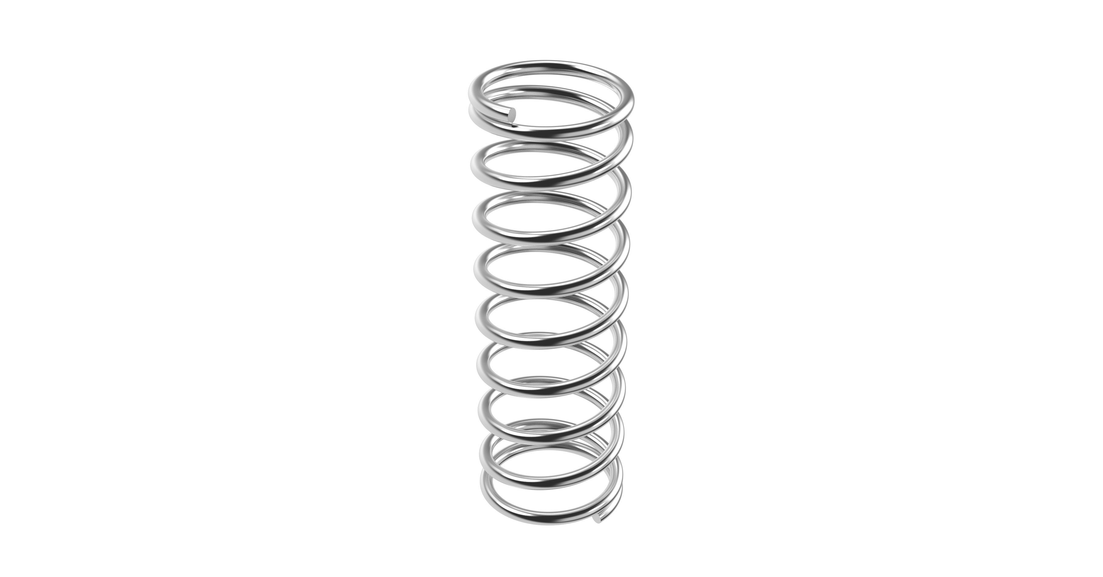 Metallic coil spring, also called compression spring, on a transparent background, showcasing a shiny, helical structure.