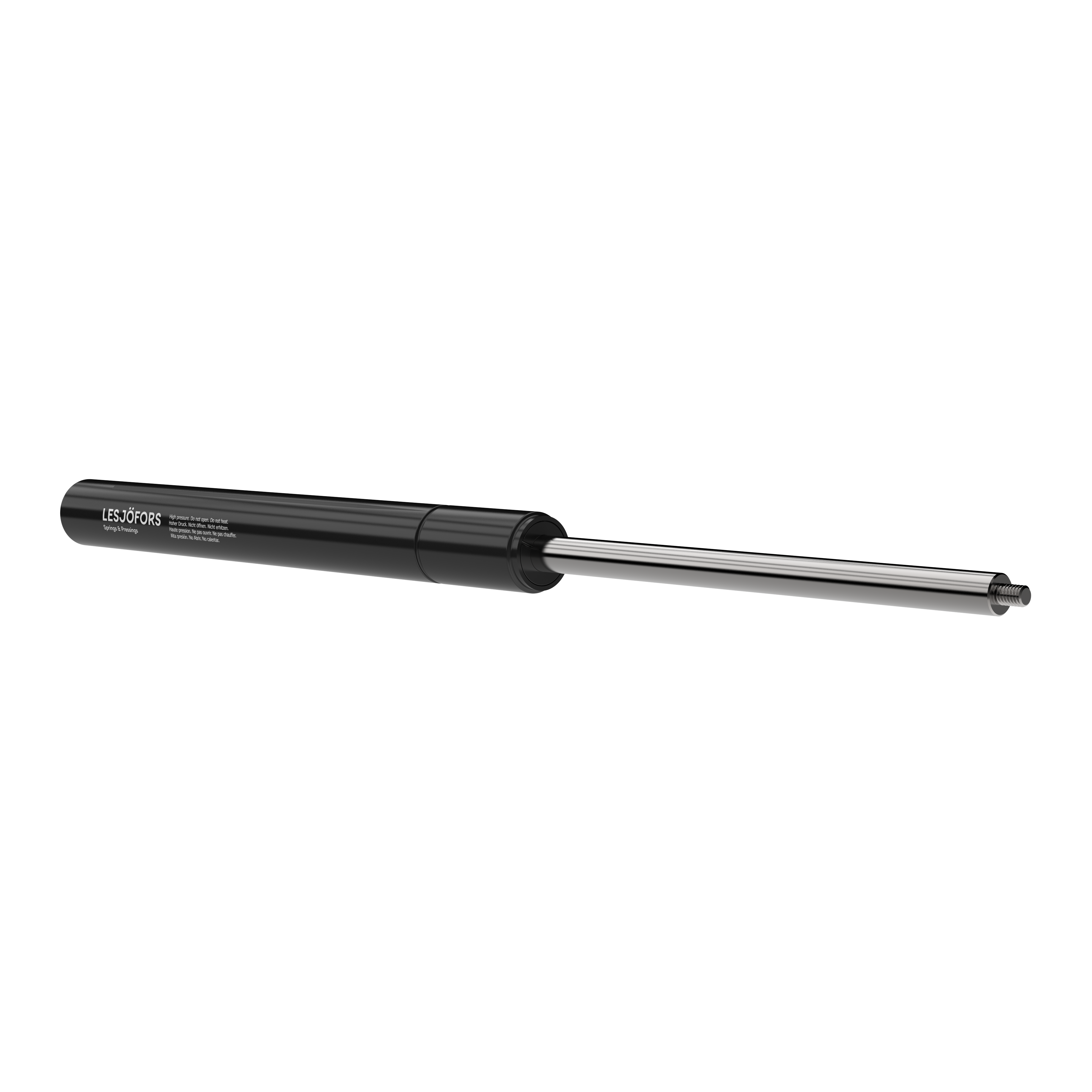 A single dynamic gas spring with a black beginning and a silvery end is centered against a transparent background.