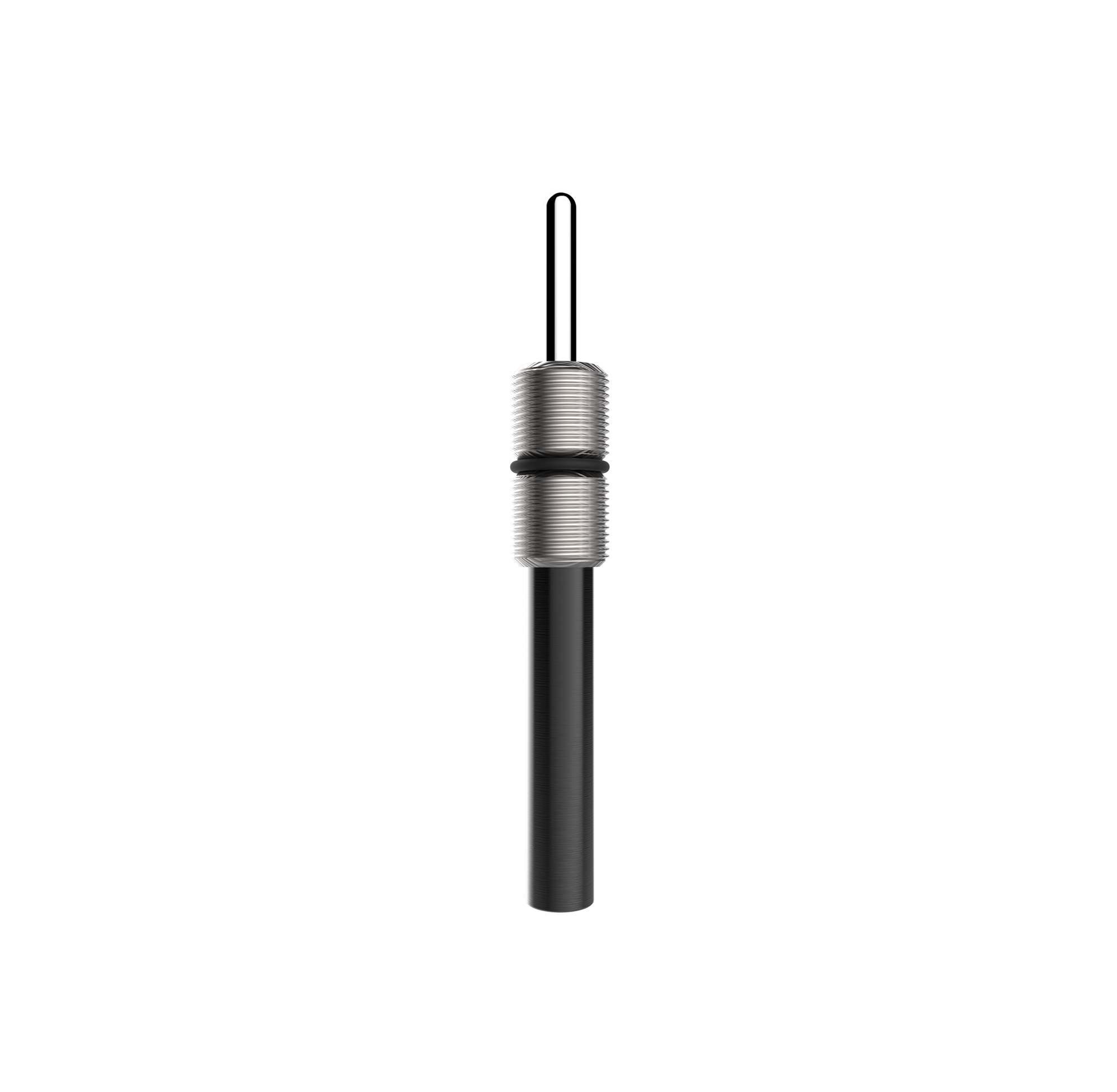 A sleek black and silver nitro spring with a streamlined design is centered against a white background.